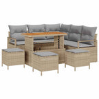Conjunto de sofá de jardín con cojín 9 pcs Beige y Gris Claro
