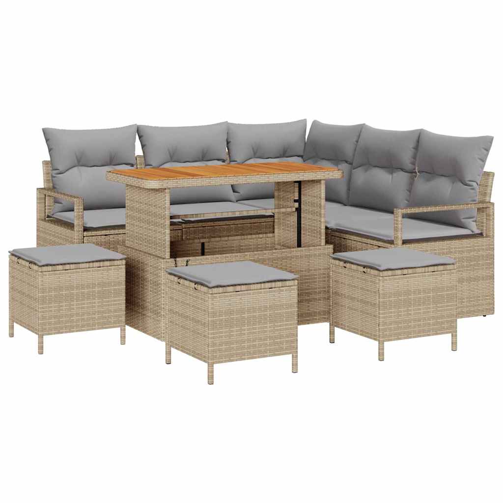 Conjunto de sofá de jardín con cojín 9 pcs Beige y Gris Claro