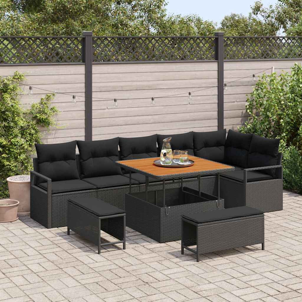 Conjunto de sofá de jardín con cojín 9 pcs Beige y Crema