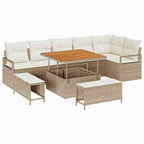 Conjunto de sofá de jardín con cojín 9 pcs Beige y Crema