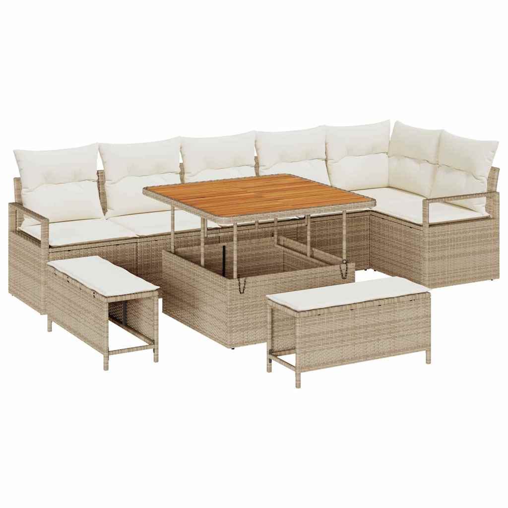 Conjunto de sofá de jardín con cojín 9 pcs Beige y Crema