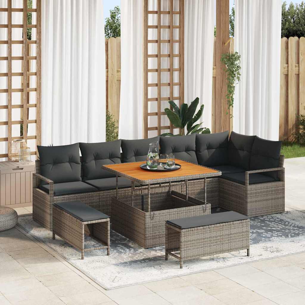 Conjunto de sofá de jardín con cojín 9 pcs Beige y Crema