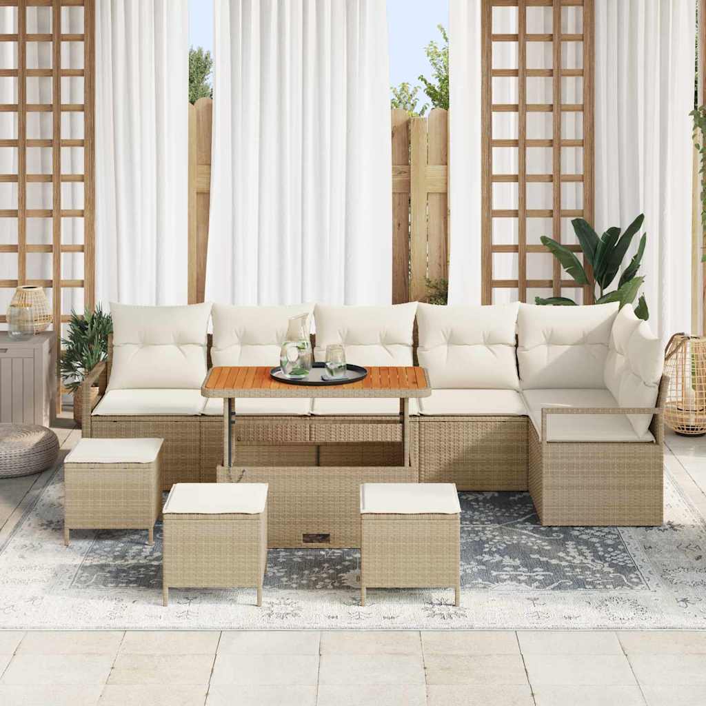 Conjunto de sofá de jardín con cojín 10 pcs Beige y Crema