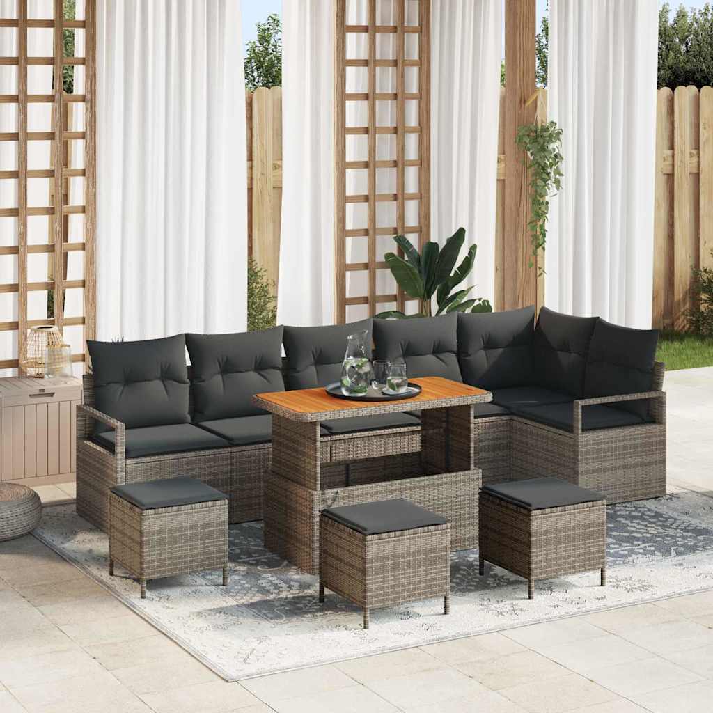 Conjunto de sofá de jardín con cojín 10 pcs Beige y Crema