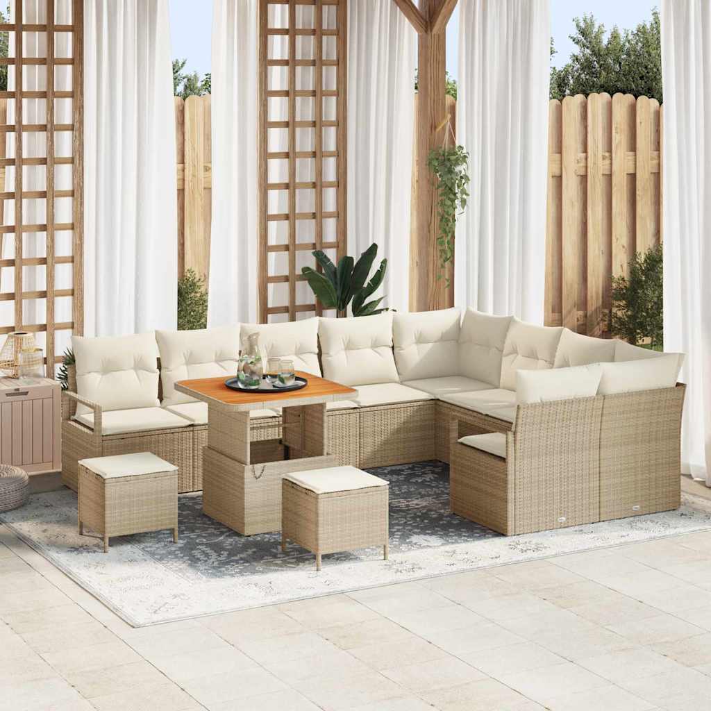 Conjunto de sofá de jardín con cojín 12 pcs Beige y Crema