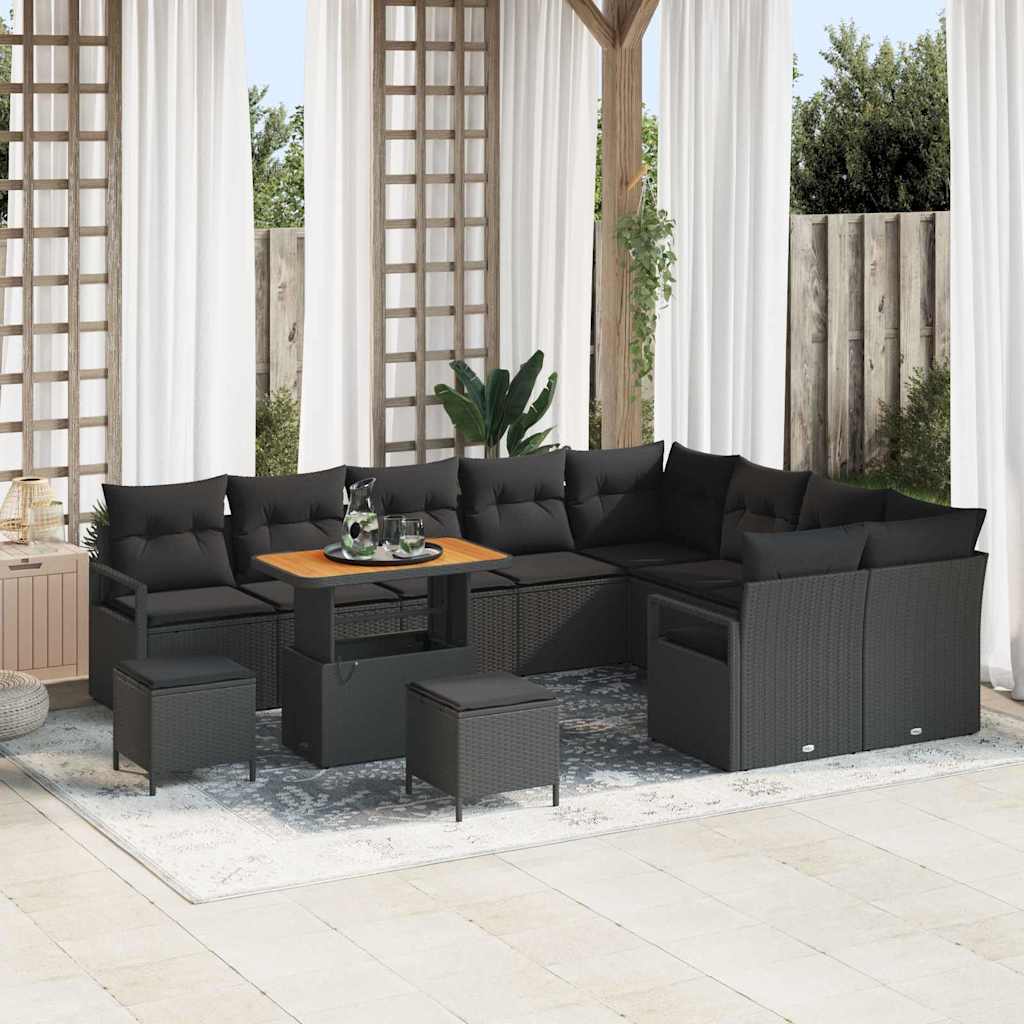 Conjunto de sofá de jardín con cojín 12 pcs Beige y Crema