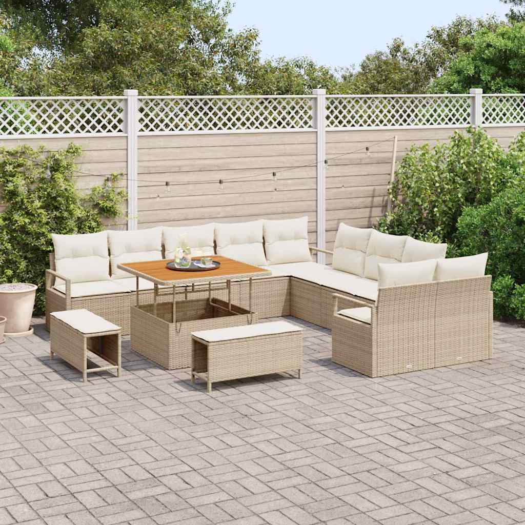 Conjunto de sofá de jardín con cojín 13 pcs Beige y Crema