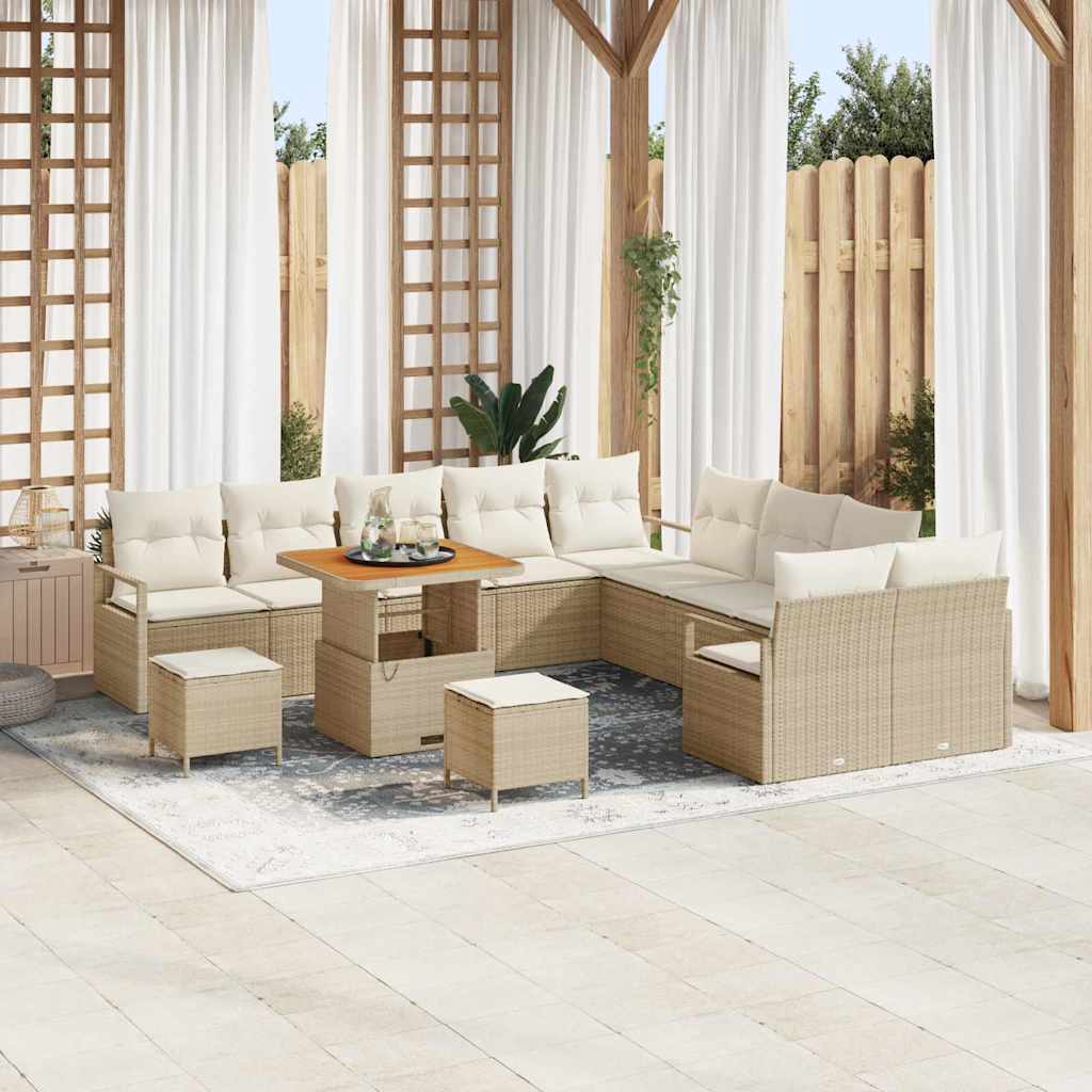 Conjunto de sofá de jardín con cojín 13 pcs Beige y Crema