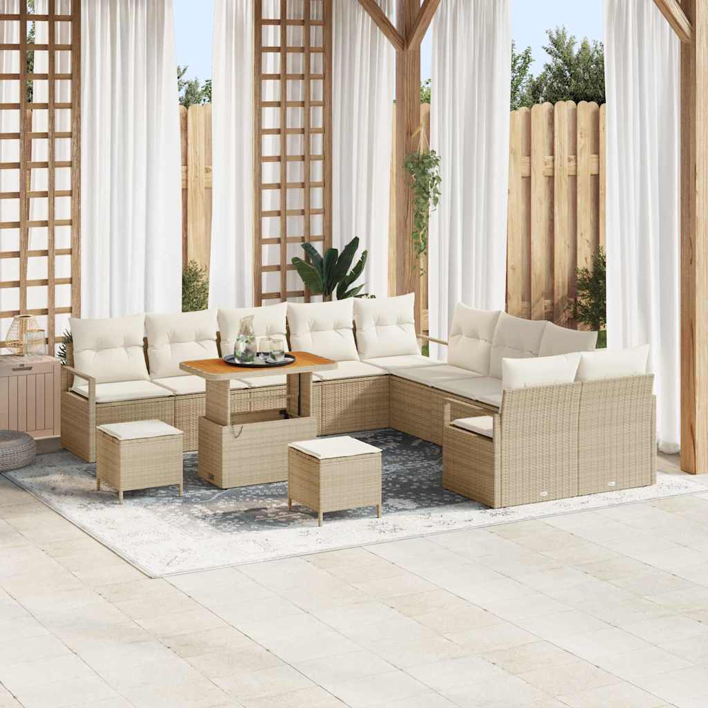 Conjunto de sofá de jardín con cojín 13 pcs Beige y Crema