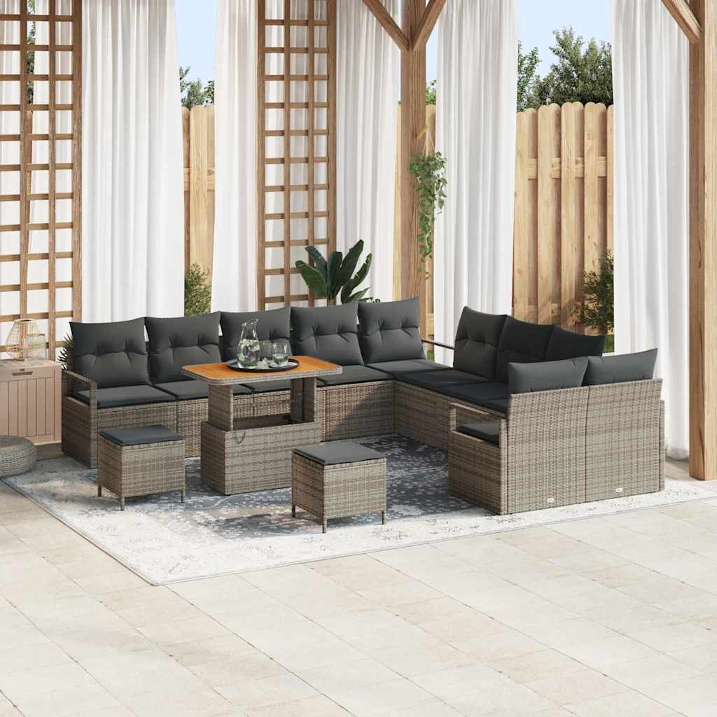 Conjunto de sofá de jardín con cojín 13 pcs Beige y Crema