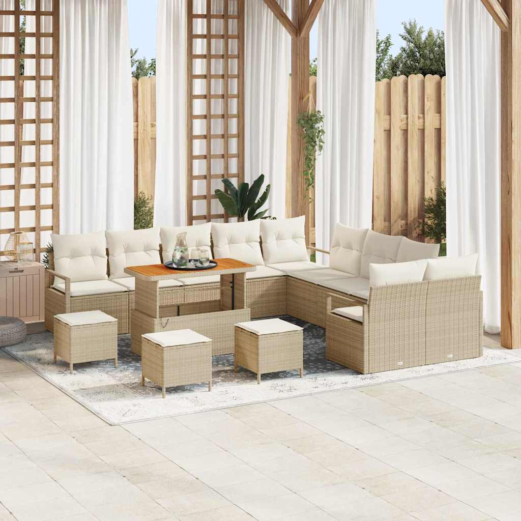 Conjunto de sofá de jardín con cojín 13 pcs Beige y Crema