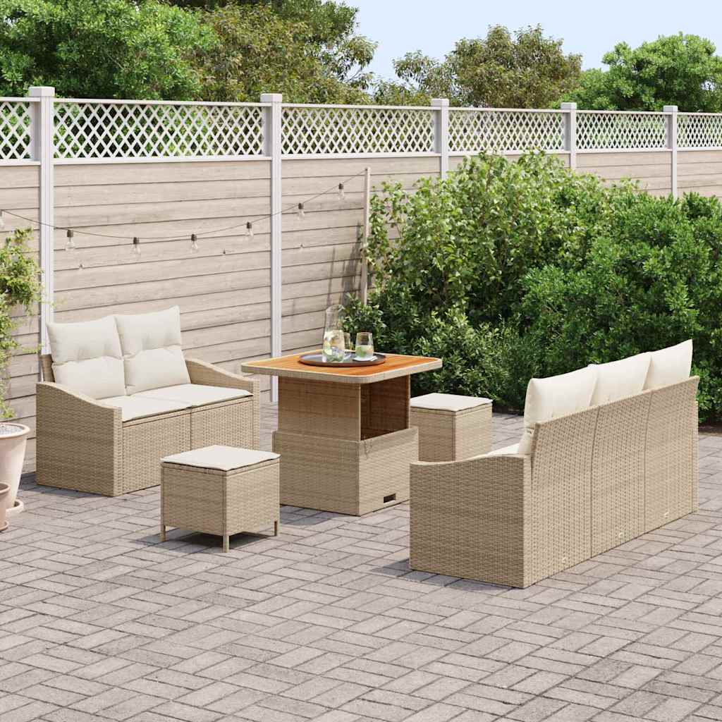 Conjunto de sofá de jardín con cojín 8 pcs Beige y Crema