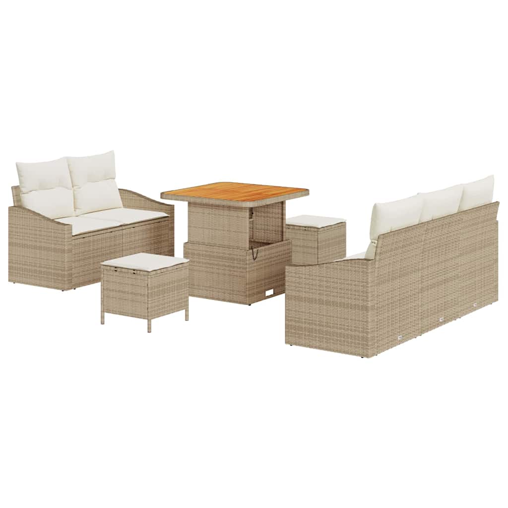 Conjunto de sofá de jardín con cojín 8 pcs Beige y Crema