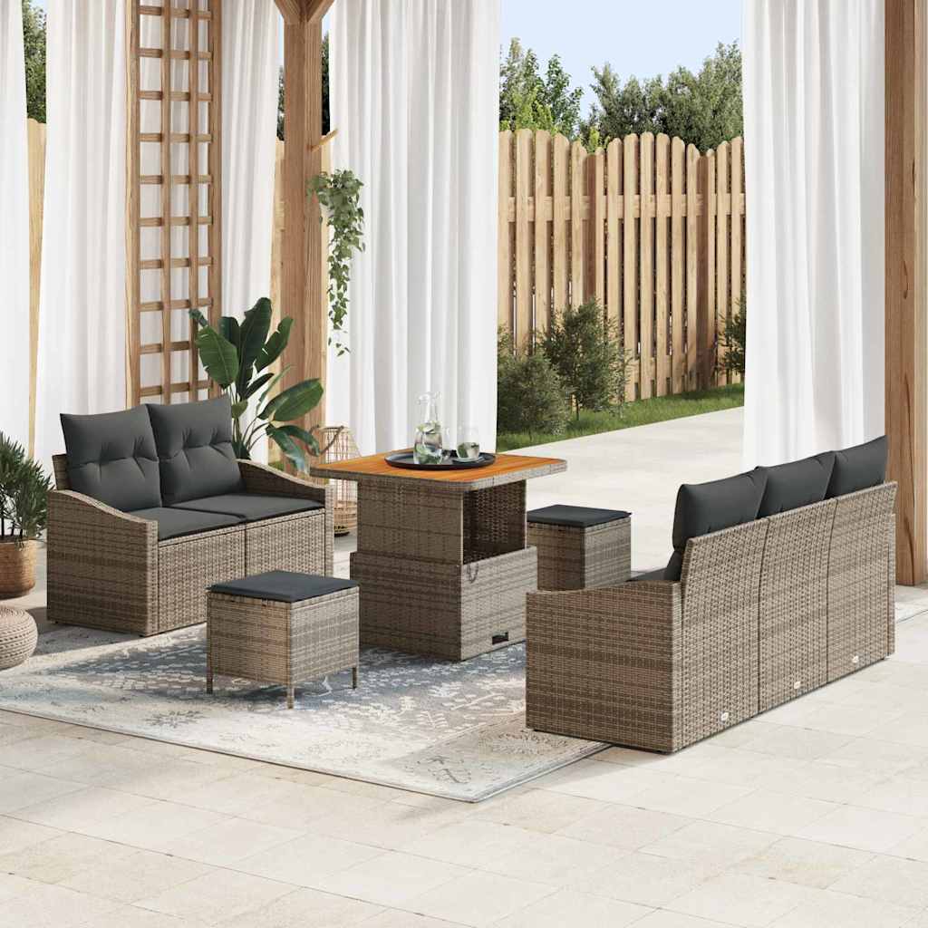 Conjunto de sofá de jardín con cojín 8 pcs Beige y Crema