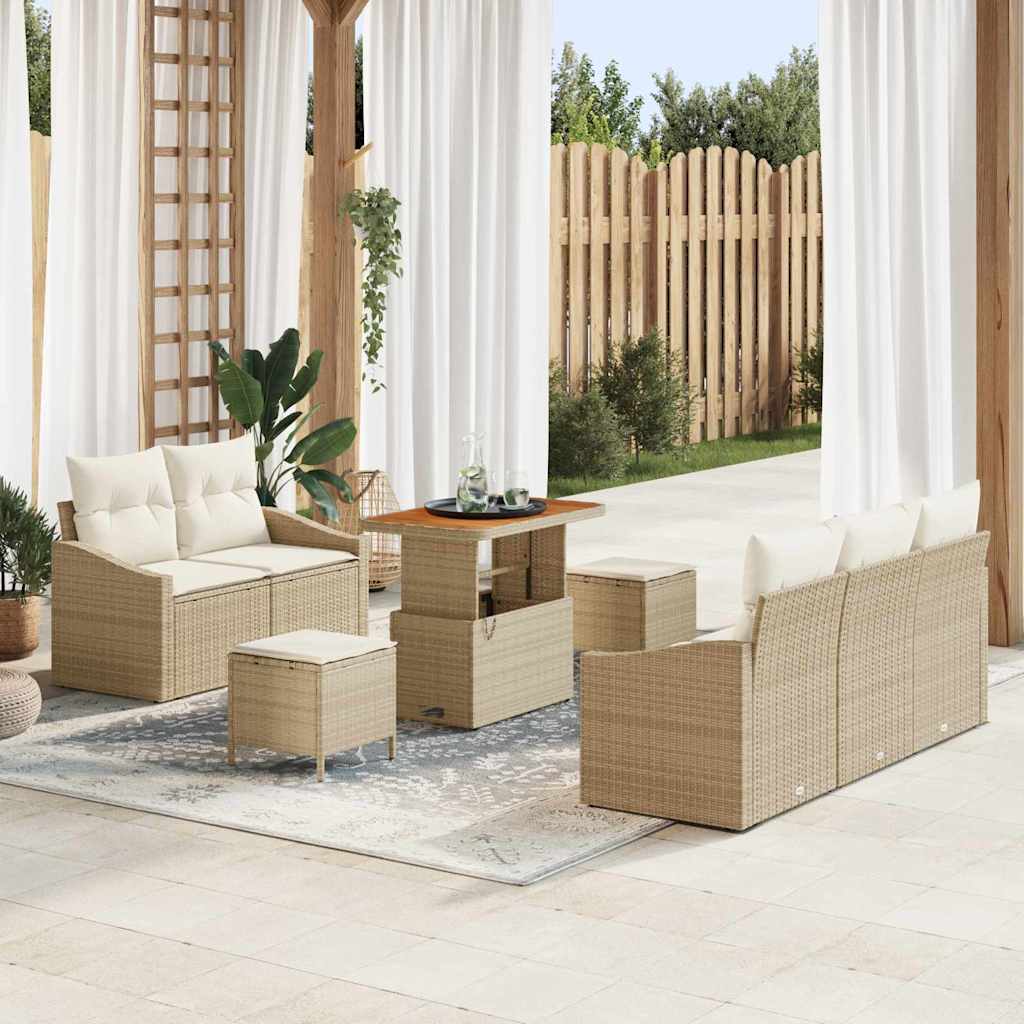 Conjunto de sofá de jardín con cojín 8 pcs Beige y Crema