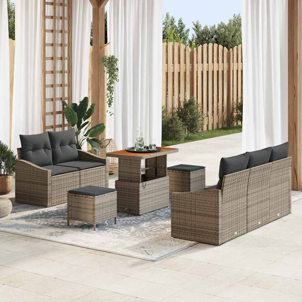 Conjunto de sofá de jardín con cojín 8 pcs Beige y Crema