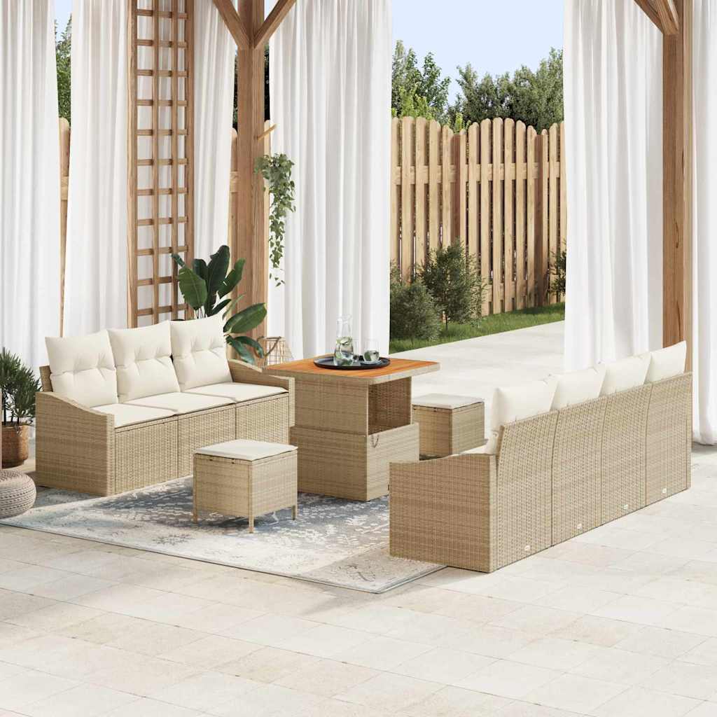 Conjunto de sofá de jardín con cojín 10 pcs Beige y Crema