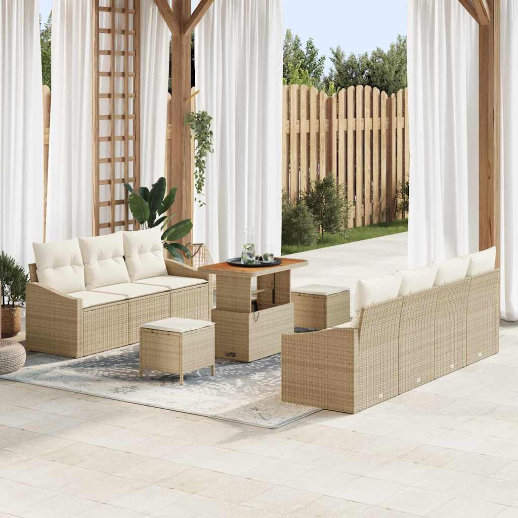 Conjunto de sofá de jardín con cojín 10 pcs Beige y Crema