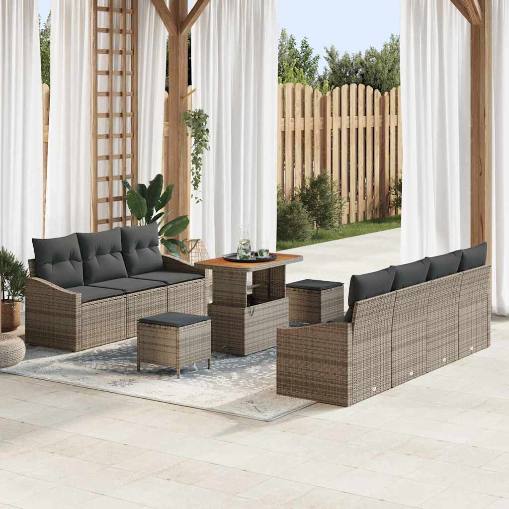 Conjunto de sofá de jardín con cojín 10 pcs Beige y Crema