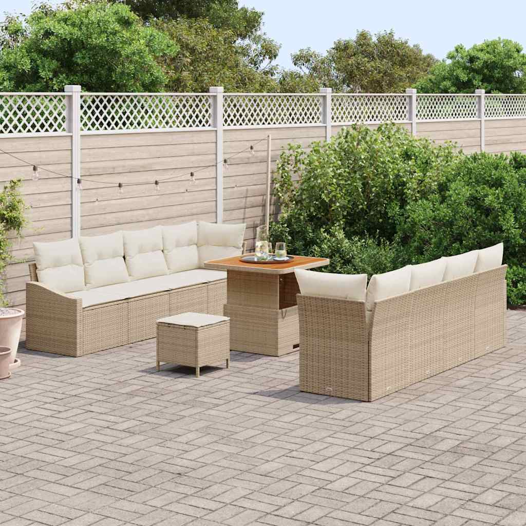 Conjunto de sofá de jardín con cojín 11 pcs Beige y Crema