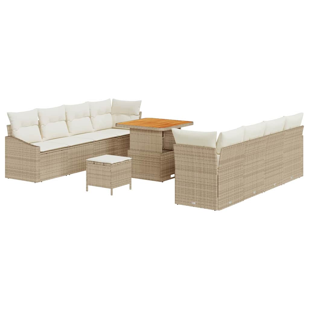 Conjunto de sofá de jardín con cojín 11 pcs Beige y Crema