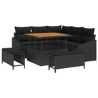 Conjunto de sofás de jardín con cojín 8 pcs Negro Poliratán