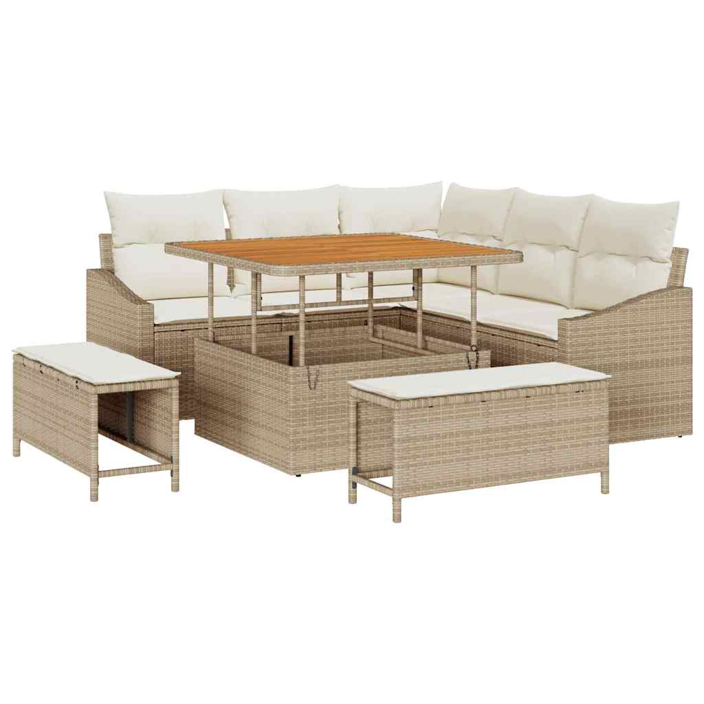 Conjunto de sofás de jardín con cojín 8 pcs Beige Poliratán