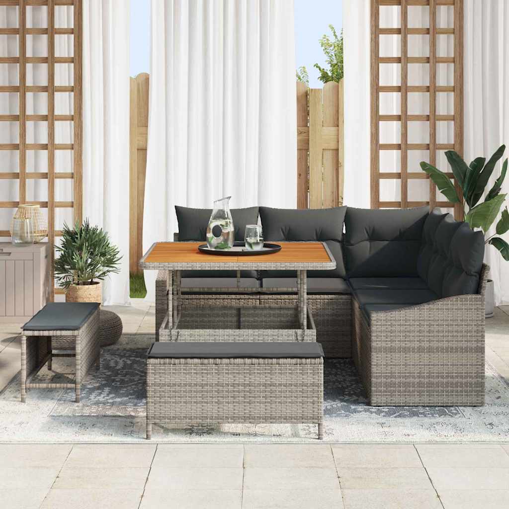 Conjunto de sofás de jardín con cojín 8 pcs Gris Poliratán