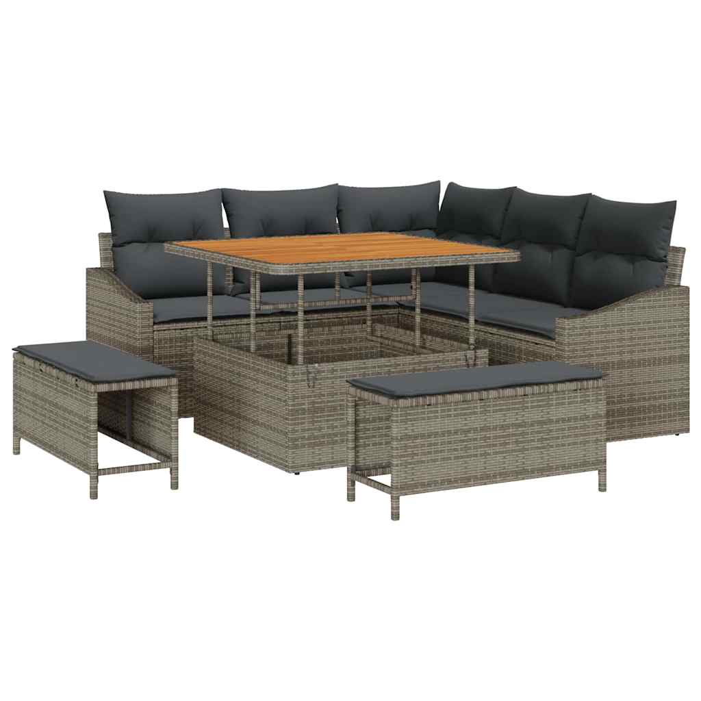 Conjunto de sofás de jardín con cojín 8 pcs Gris Poliratán