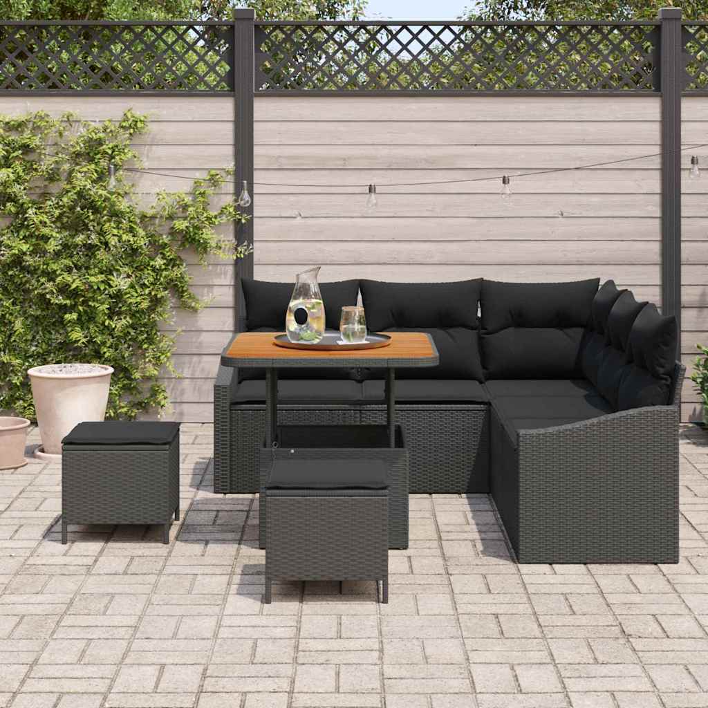 Conjunto de sofás de jardín con cojín 8 pcs Negro Poliratán