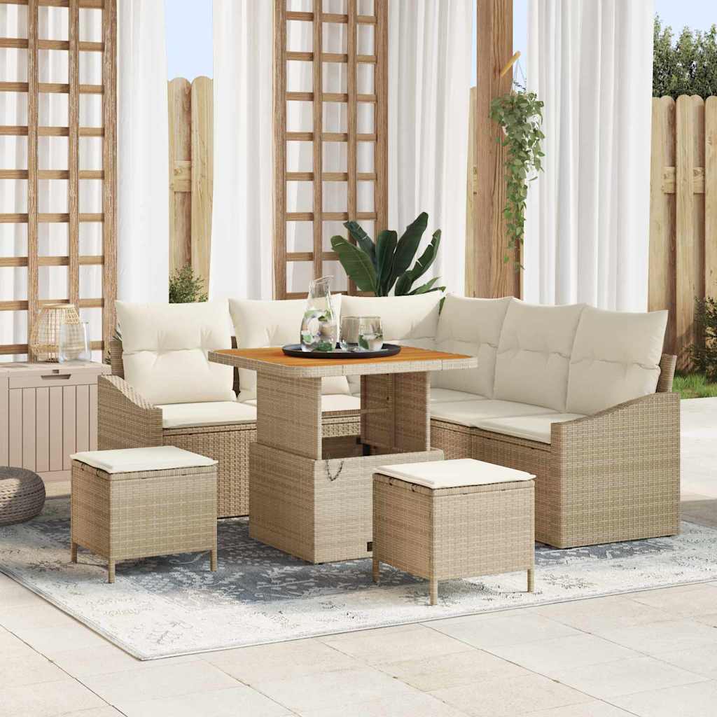 Conjunto de sofás de jardín con cojín 8 pcs Beige Poliratán