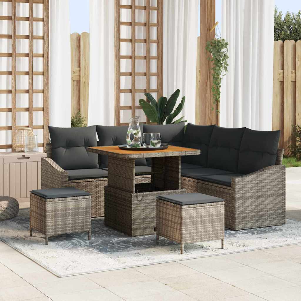 Conjunto de sofás de jardín con cojín 8 pcs Gris Poliratán