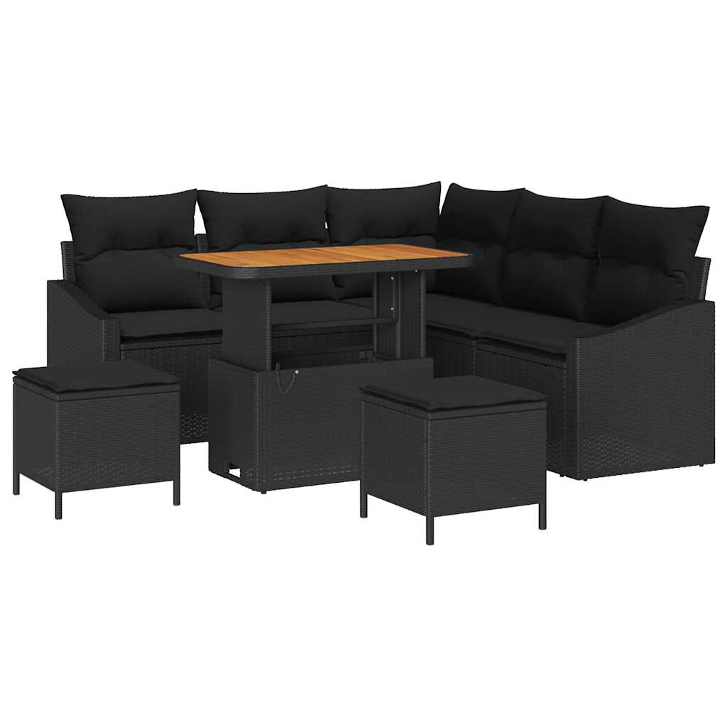 Conjunto de sofás de jardín con cojín 8 pcs Negro Poliratán