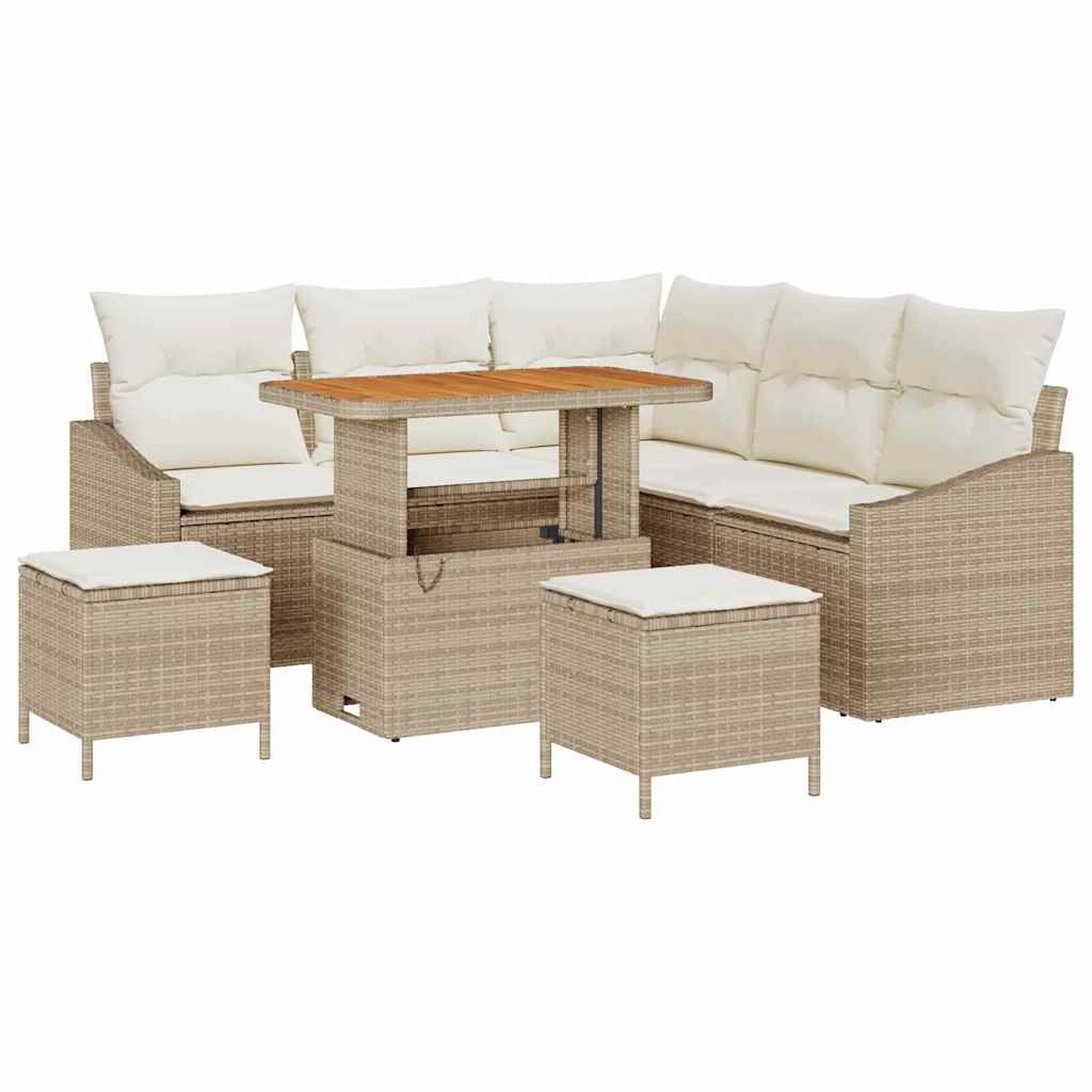 Conjunto de sofás de jardín con cojín 8 pcs Beige Poliratán