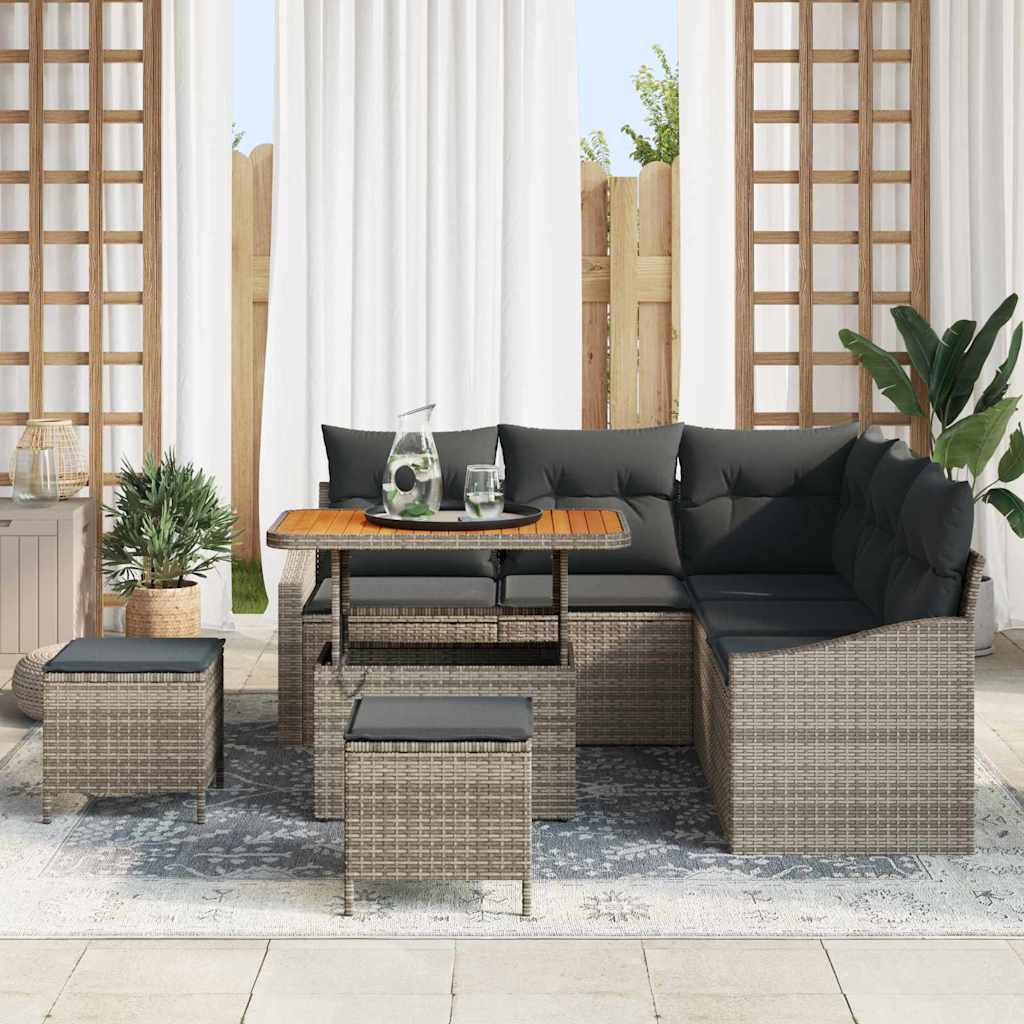Conjunto de sofás de jardín con cojín 8 pcs Gris Poliratán
