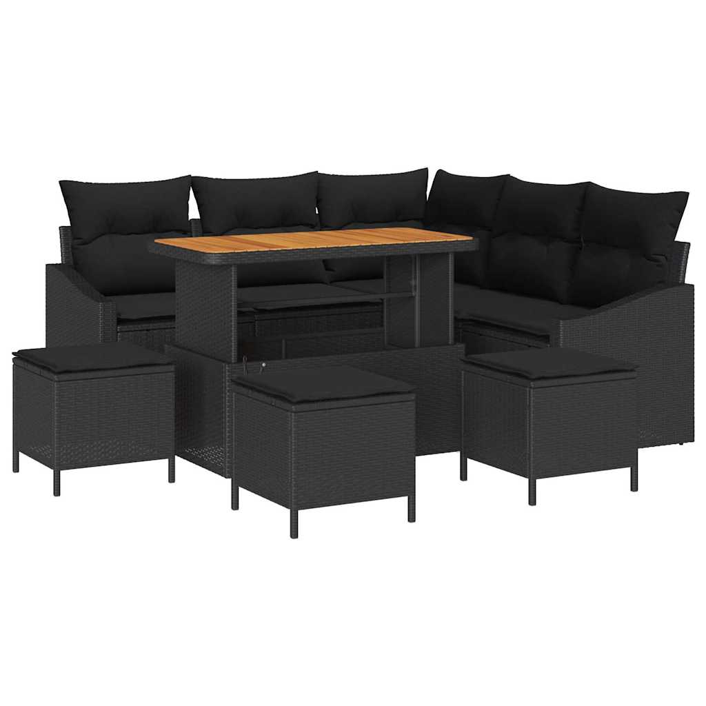Conjunto de sofás de jardín con cojín 8 pcs Negro Poliratán