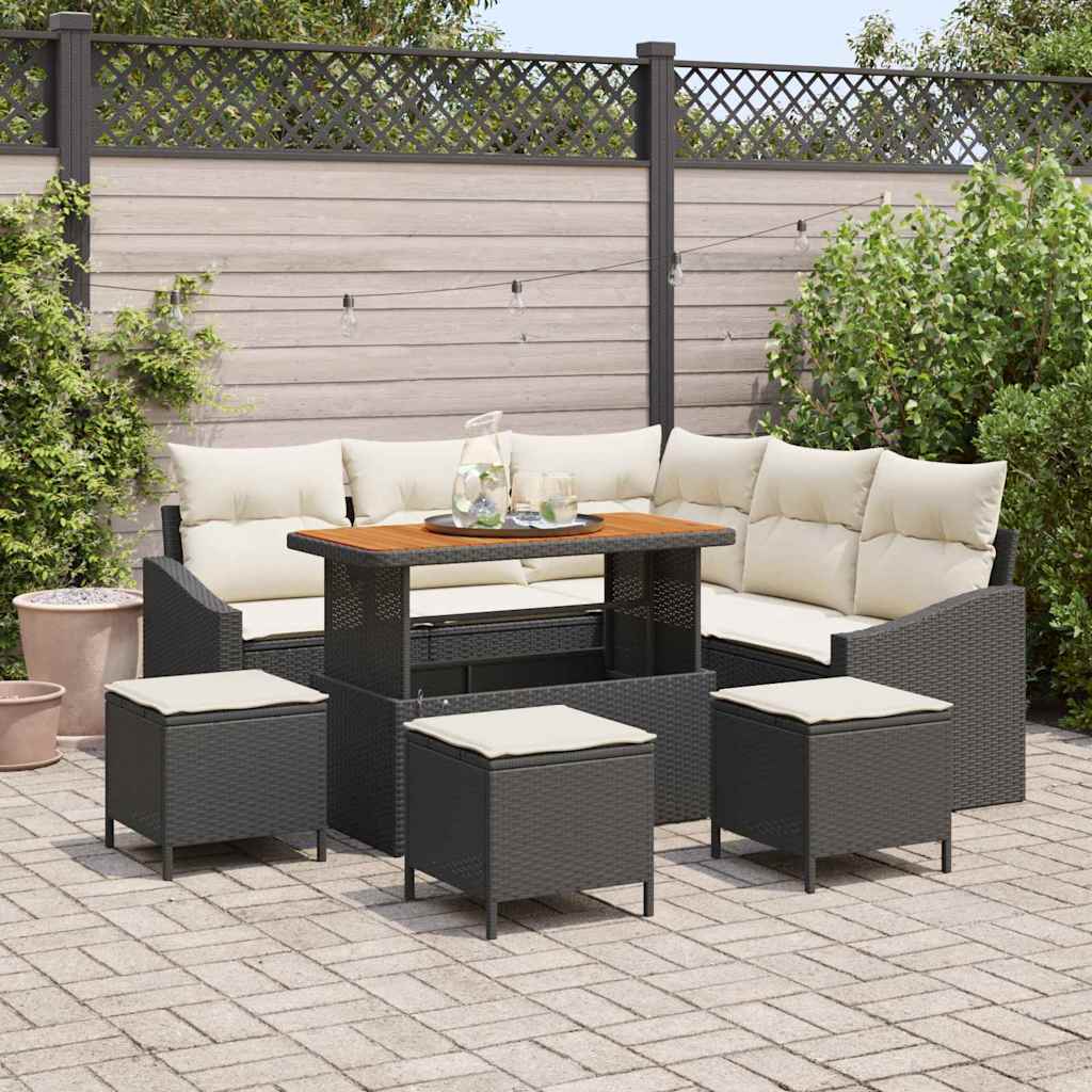 Conjunto de sofás de jardín con cojín 8 pcs Negro Poliratán