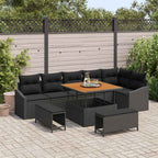 Conjunto de sofás de jardín con cojín 9 pcs Negro Poliratán