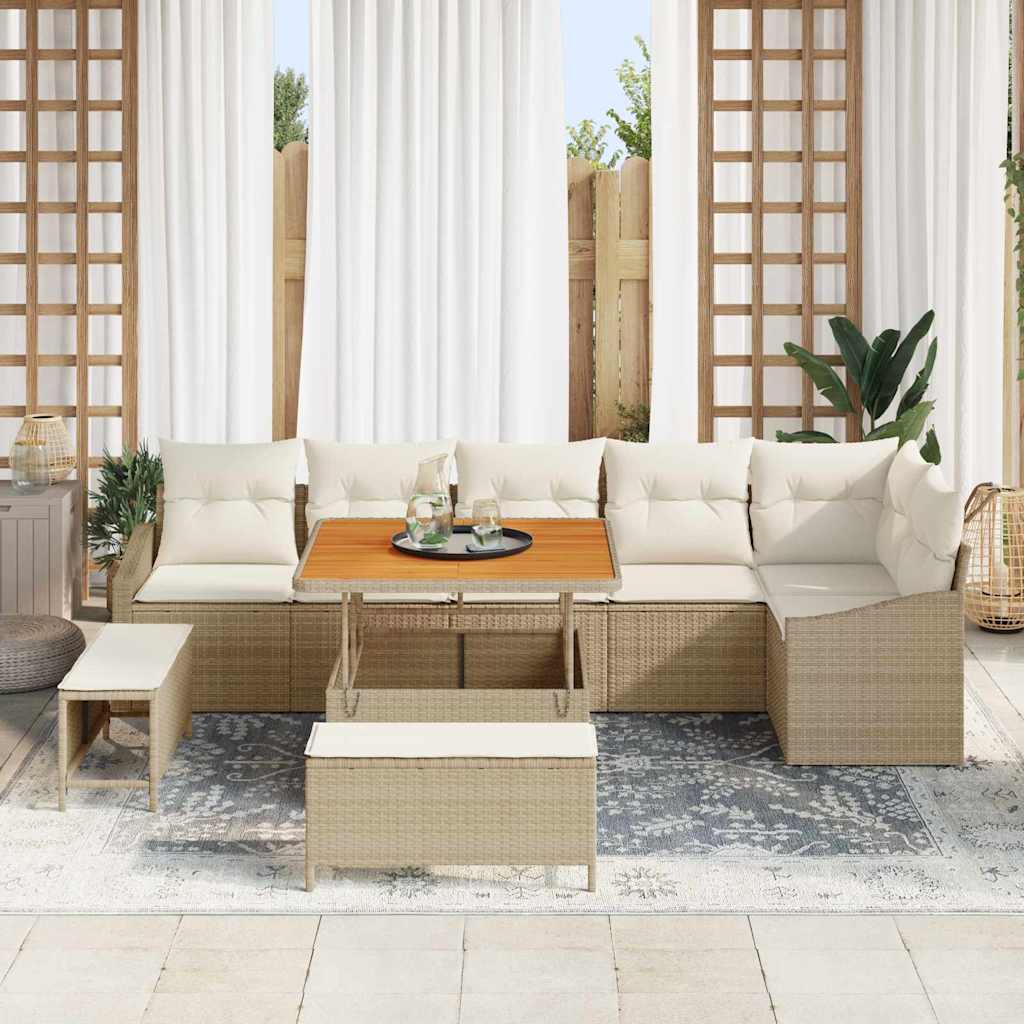 Conjunto de sofás de jardín con cojín 9 pcs Beige Poliratán