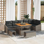 Conjunto de sofás de jardín con cojín 9 pcs Gris Poliratán