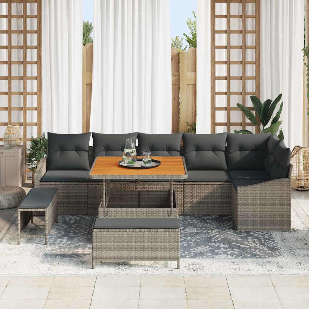 Conjunto de sofás de jardín con cojín 9 pcs Gris Poliratán