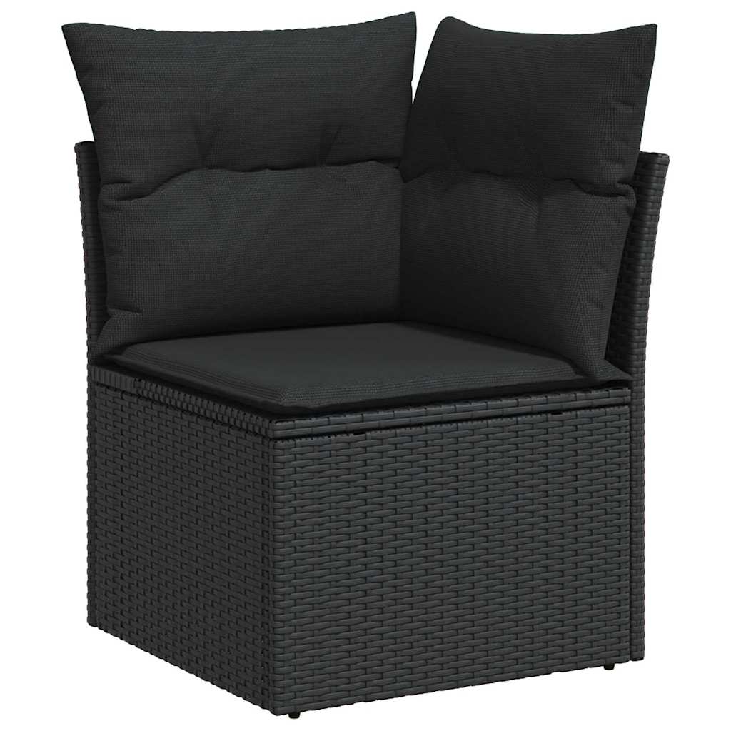 Conjunto de sofás de jardín con cojín 9 pcs Negro Poliratán