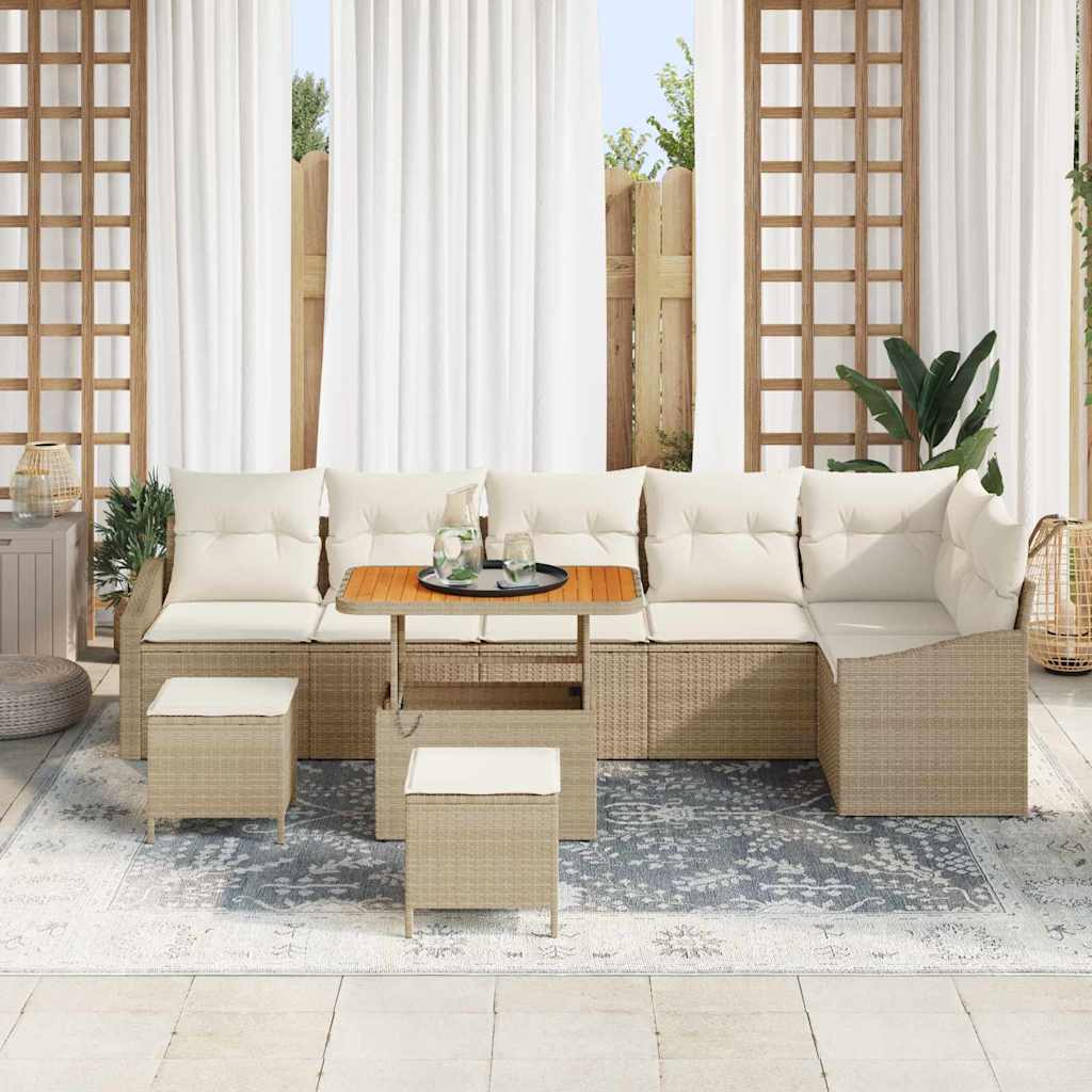 Conjunto de sofás de jardín con cojín 9 pcs Beige Poliratán