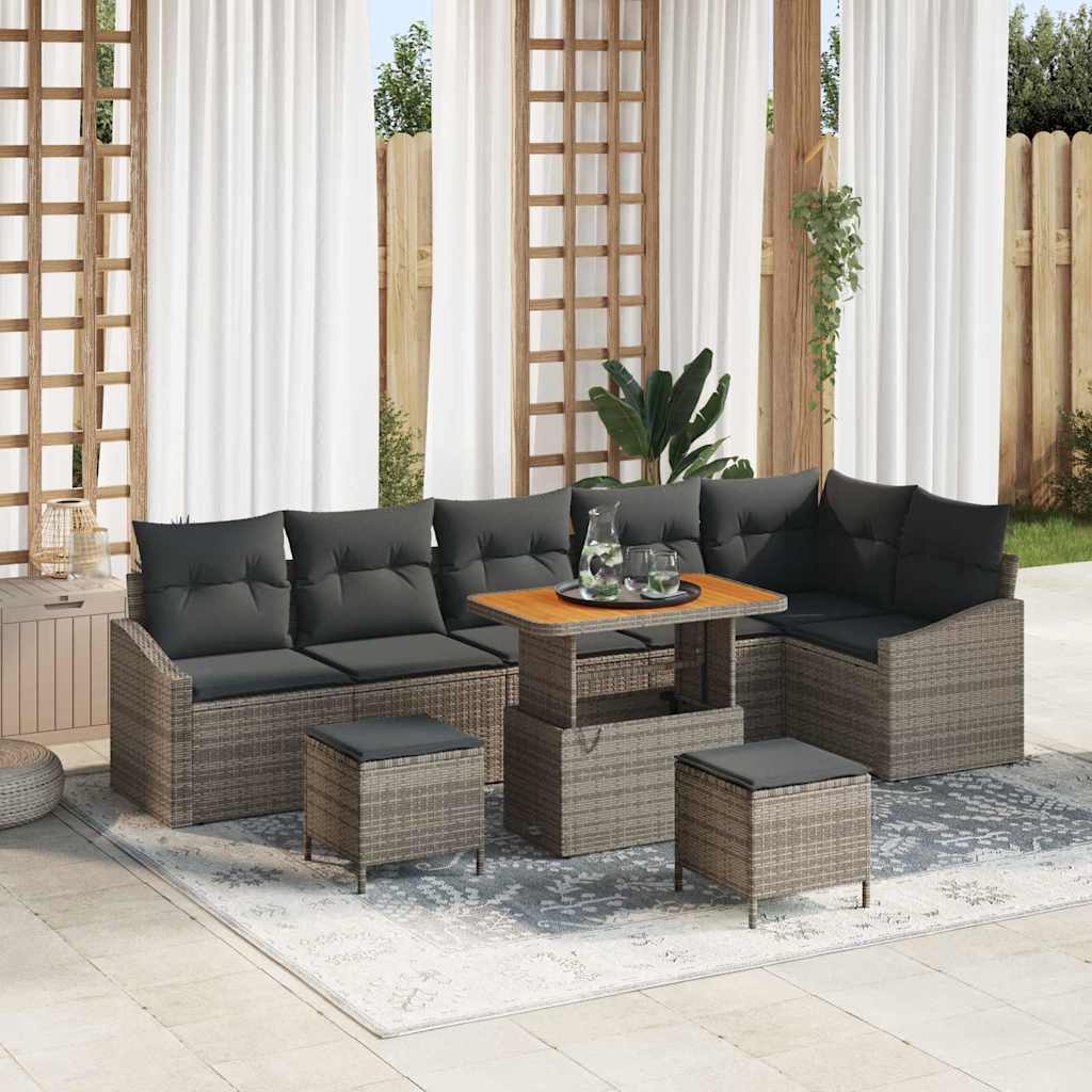 Conjunto de sofás de jardín con cojín 9 pcs Gris Poliratán