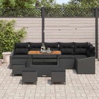 Conjunto de sofás de jardín con cojín 10 pcs Negro Poliratán