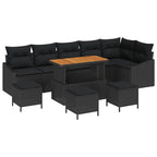 Conjunto de sofás de jardín con cojín 10 pcs Negro Poliratán