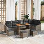 Conjunto de sofás de jardín con cojín 10 pcs Gris Poliratán