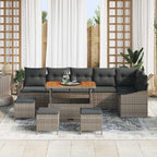 Conjunto de sofás de jardín con cojín 10 pcs Gris Poliratán