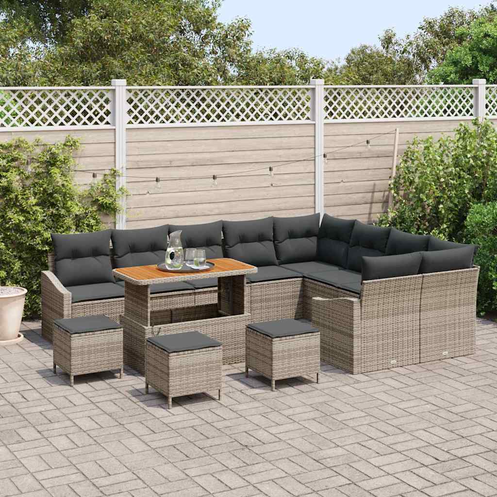 Conjunto de sofá de jardim com almofada 10 pçs Bege e Creme