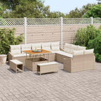 Conjunto de sofás de jardín con cojín 13 pcs Beige Poliratán